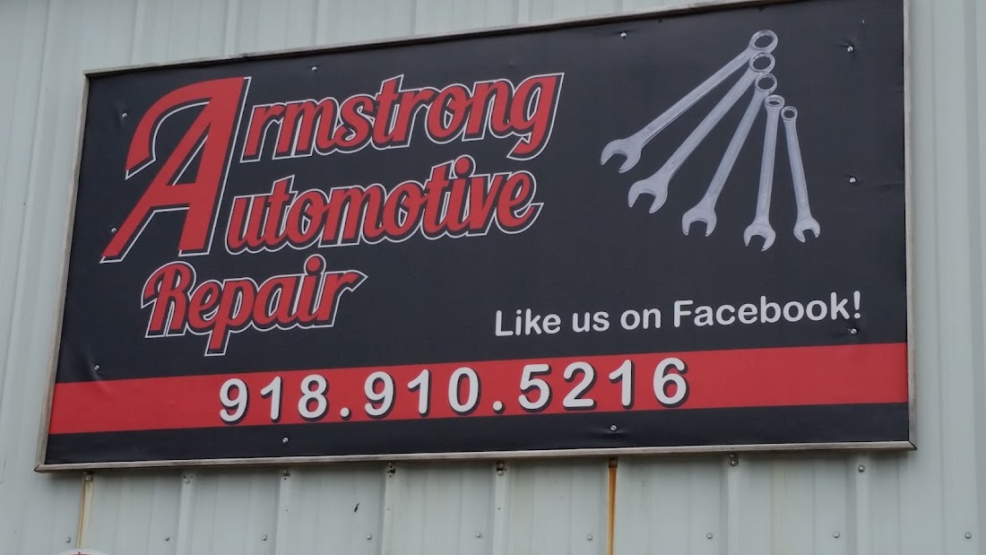 Armstrong Automotive Repair sign showing the phone number 918-910-5216